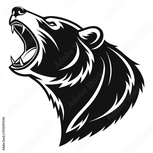 A tribal-style vector illustration of a bear's head roaring, suitable for websites or blogs about sports teams, mascots, strength, or wildlife.

