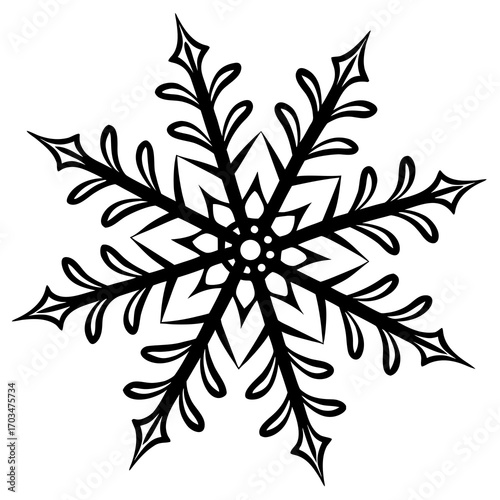 A symmetrical line-art icon of a detailed snowflake, suitable for websites or blogs about winter, Christmas, holidays, weather, or seasonal events.


