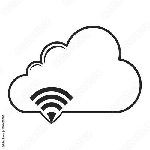 A line art icon of a cloud with a Wi-Fi signal beneath it, perfect for websites or blogs about cloud computing, data storage, or wireless technology.


