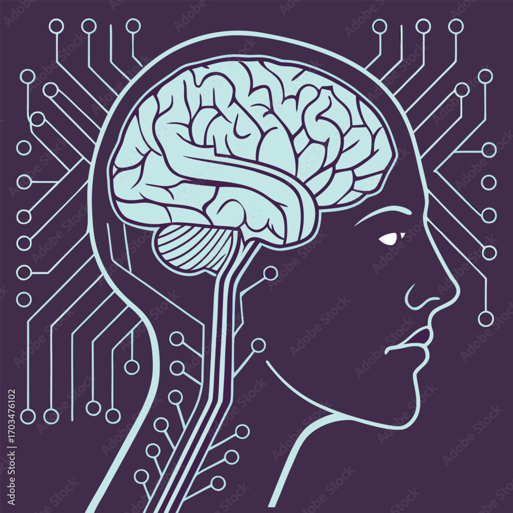Obraz premium The Convergence of Mind and Machine, Human Brain and Digital Integration, Neuroscience and Artificial Intelligence Concept, The Future of Brain-Computer Interface