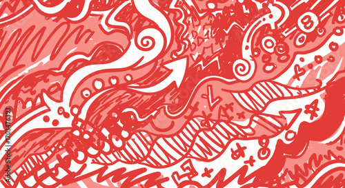 Dynamic red and white doodle pattern background with spontaneous design elements