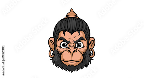 Cartoonish depiction of a Monkey god face with an intense gaze and detailed linework
