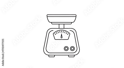 Isolated line drawing of a weighing scale for measuring ingredients or portion control