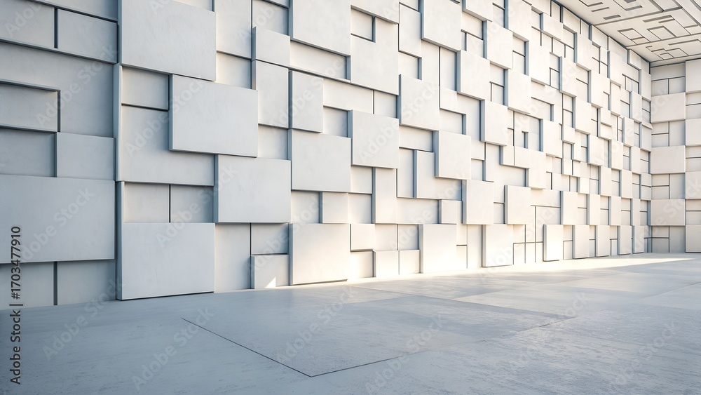 Fototapeta premium Layered Rectangles in Sunlit Interior – Architecture, Minimalist, Abstract, Texture, Light and Shadow, Modern Design