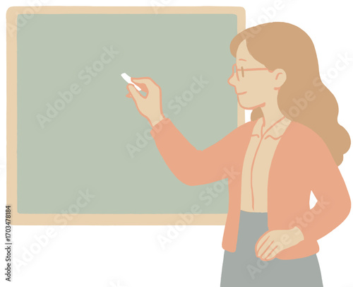 Teacher Clipart PNG | Cute Teacher with Chalkboard Illustration | Community Helpers Clip Art