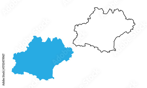 Occitanie, map of administrative division, region, of France. Map with detailed outline and blue silhouette