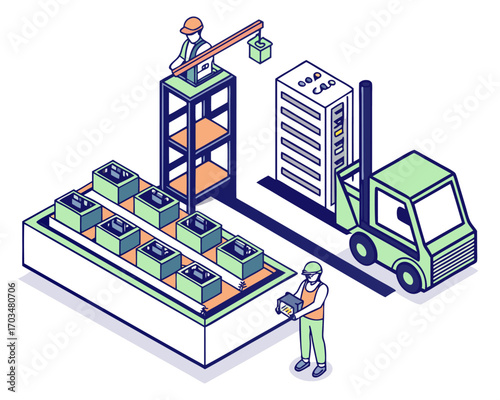 Smart vertical farming plant factory using robots and AI for vegetable cultivation isometric isolated illustration.