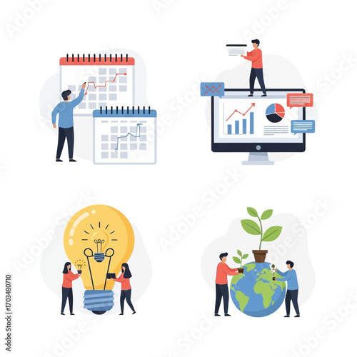 Business concepts planning, data analysis, innovation, and sustainability