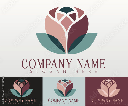 Minimalist illustration logo of a blooming rose.