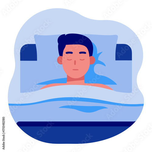 Young man sleeping peacefully under a blanket in a cozy bedroom  