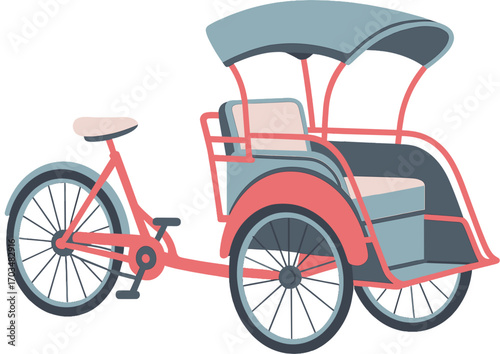 Traditional Becak Cycle Rickshaw Flat Vector Illustration