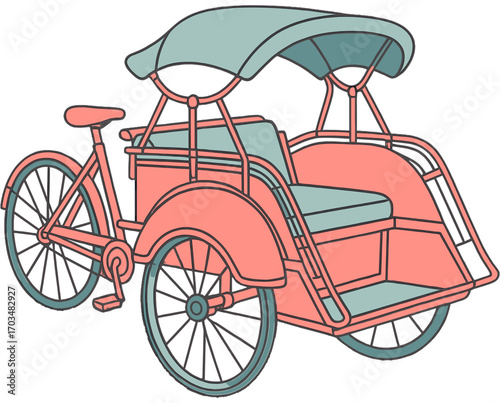 Traditional Becak Cycle Rickshaw Vector Illustration