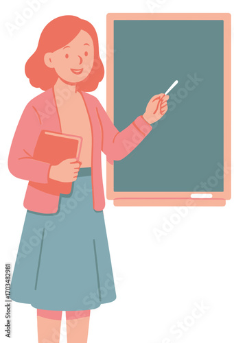 Female Teacher in Classroom Teaching with Blackboard Illustration
