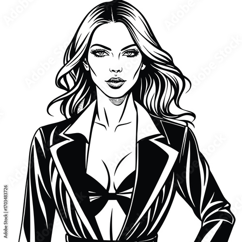 Elegant fashion model outline drawing with dynamic color accents and clean typography