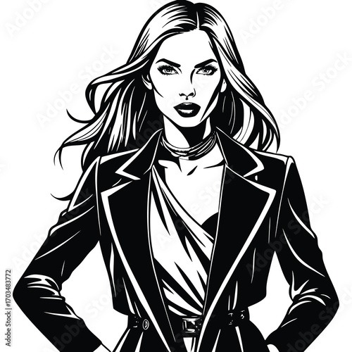 Elegant fashion model outline drawing with a sophisticated artistic style