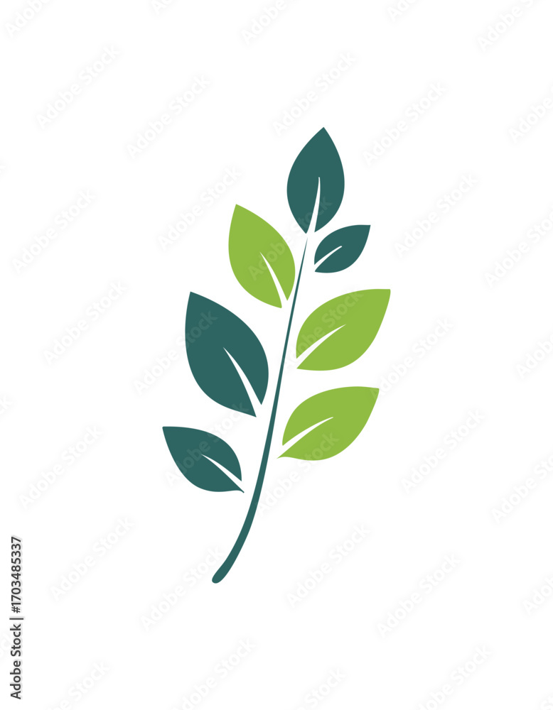 Fototapeta premium Two-toned green leaf branch on white background plant