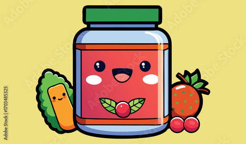 Fruit Jam Jar, Cartoon Jam, Happy Jar, Animated Preserves, Fruit Illustration, Fun Food, Cartoon Food, Jam Art, Sweet Delight, Animated Jar, Jam Illustration, Fruity Joy, Cartoon Jam, Sweet Art, Happy