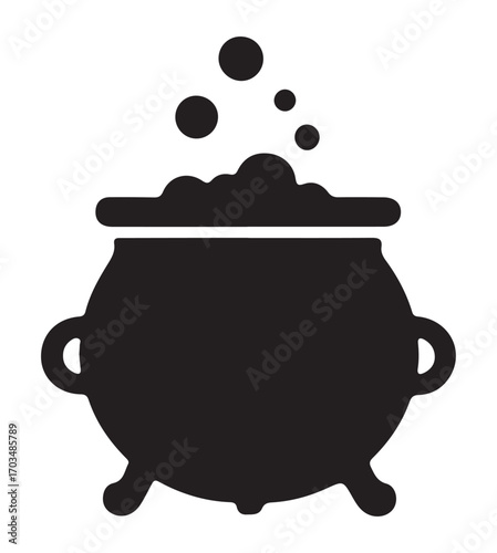 Black silhouette of a cauldron with bubbling potion, perfect for Halloween or fantasy themes.