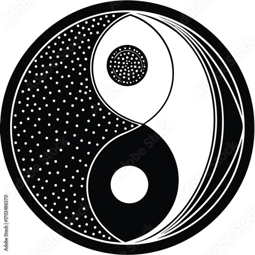 Minimalist black and white yin yang symbol with subtle color accents for balance and harmony