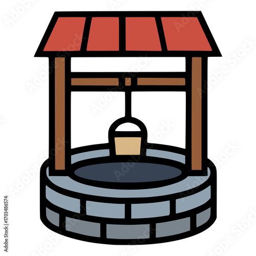 old japanese traditional well water source flat color vector illustration template design