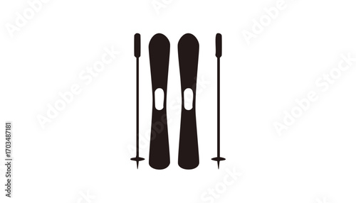 Black Silhouette of Skis and Ski Poles skiing winter sport