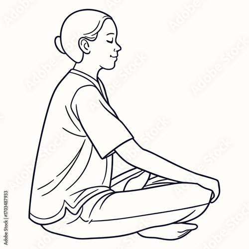 Minimalist outline of a person in a serene meditative pose symbolizing peace and mindfulness