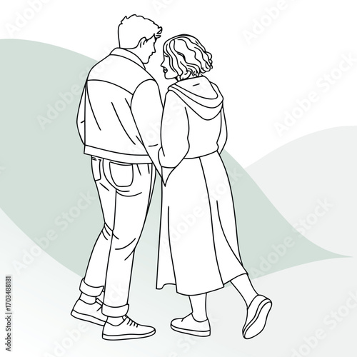 Abstract outline of a loving couple embracing symbolizing romance and connection