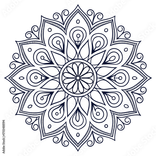 Intricate mandala inspired geometric line art design with radial symmetry