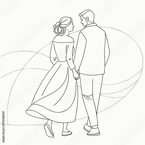 Abstract outline of a loving couple embracing symbolizing romance and connection