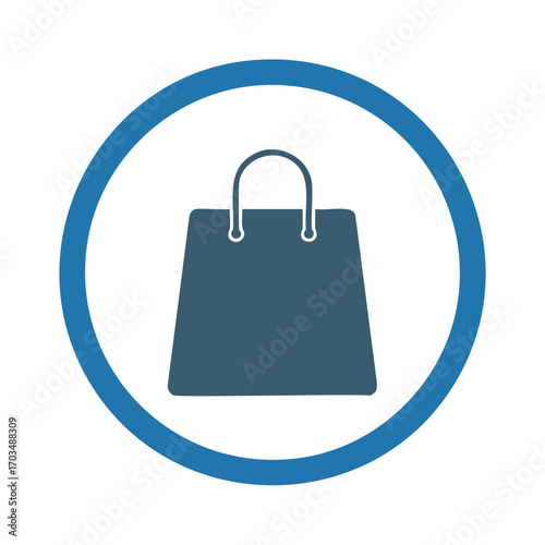 Blue Shopping Bag Icon In Blue Circle On White Background Keywords: shopping bag, retail