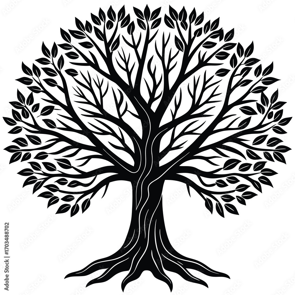Obraz premium Minimalist hand drawn tree silhouette in monochrome perfect for nature and design projects