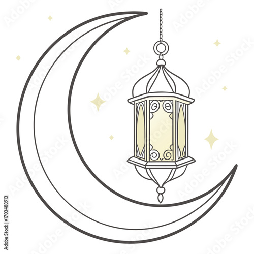 Minimalist lantern and crescent moon icon for celestial and night themes