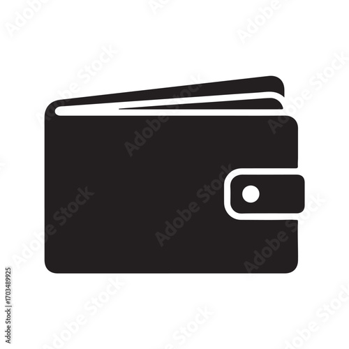 Black Wallet Icon with Snap Closure and Open Top Detail