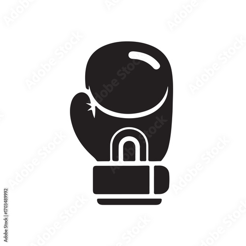 Stylized Black Boxing Glove Icon on White Background