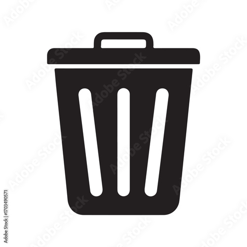 Black Trash Can Icon for Deletion and Waste Management