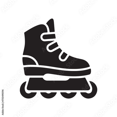 Black Inline Roller Skate Icon on White Background