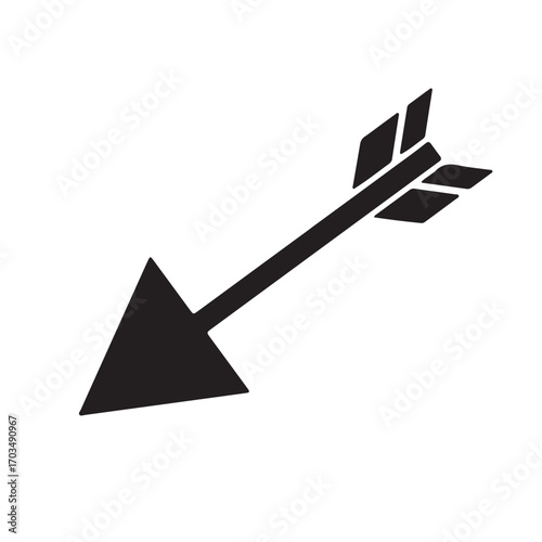 Black Arrow Pointing Diagonally Down-Left on White Background
