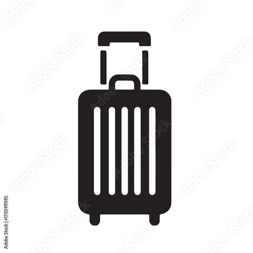 Black Rolling Suitcase Icon with Extended Handle