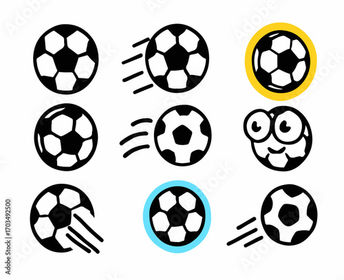 Football icon vector set in modern styles with creative sporty design for sports, game and athletic graphics