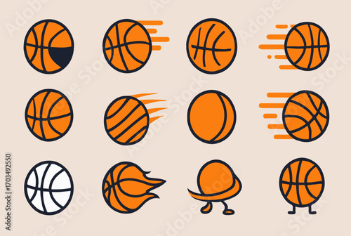 Basketball icon vector set in modern styles with creative design for sports logo and athletic graphics