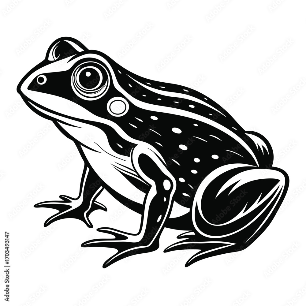 Naklejka premium Stylized Monochrome Frog Illustration Featuring Detailed Eye and Skin Markings Set Against a Clean White Background for Versatile Use