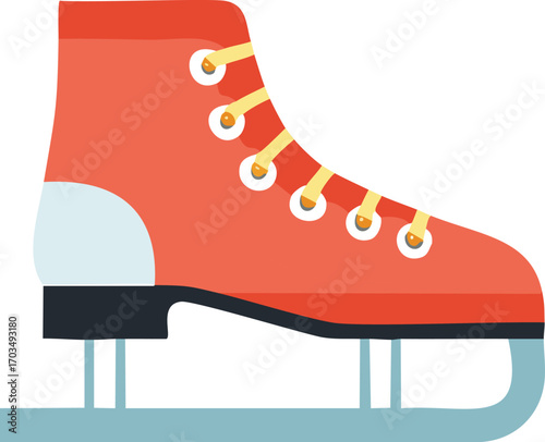 Orange Ice Skate With Yellow Laces On White Background Keywords: ice skate, figure skate