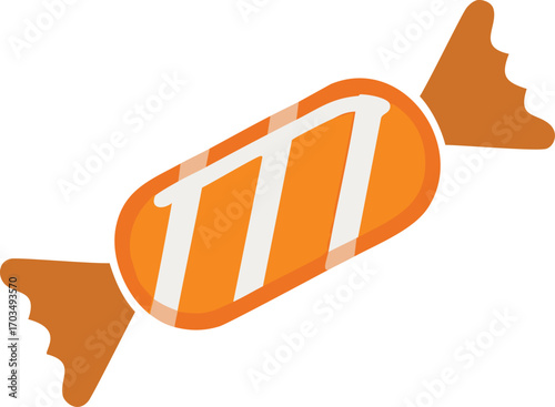 Orange Wrapped Candy with White Stripes and Jagged Ends