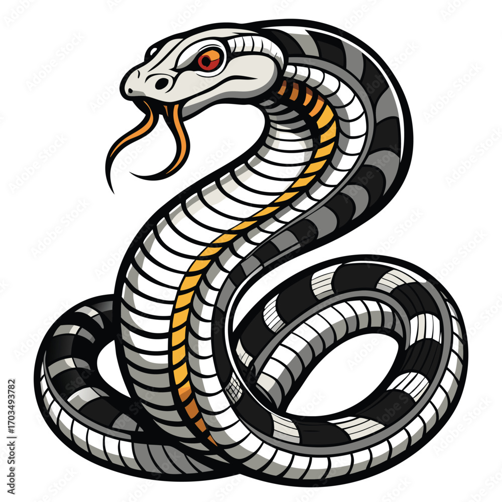 Fototapeta premium Detailed Snake Illustration of a Striped Serpent Coiled and Ready to Strike Featuring Intricate Line Work
