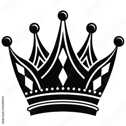 Bold silhouette crown vector icon for royalty and leadership concepts