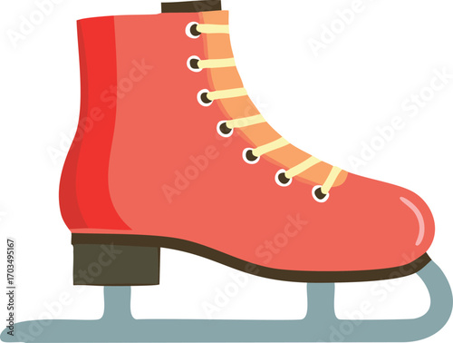 Red Ice Skate With Yellow Laces On White Background Keywords: ice skate, figure skate, skating
