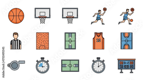 Basketball and Basketball Player Vector Silhouette Illustration Set AI EPS PNG