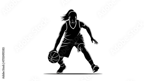 Basketball and Basketball Player Vector Silhouette Illustration Set AI EPS PNG