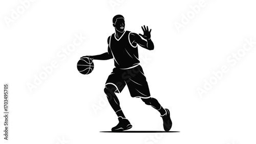 Basketball and Basketball Player Vector Silhouette Illustration Set AI EPS PNG