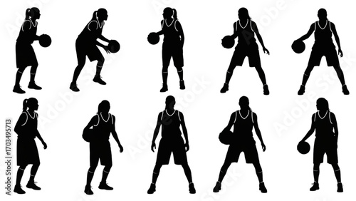 Basketball and Basketball Player Vector Silhouette Illustration Set AI EPS PNG